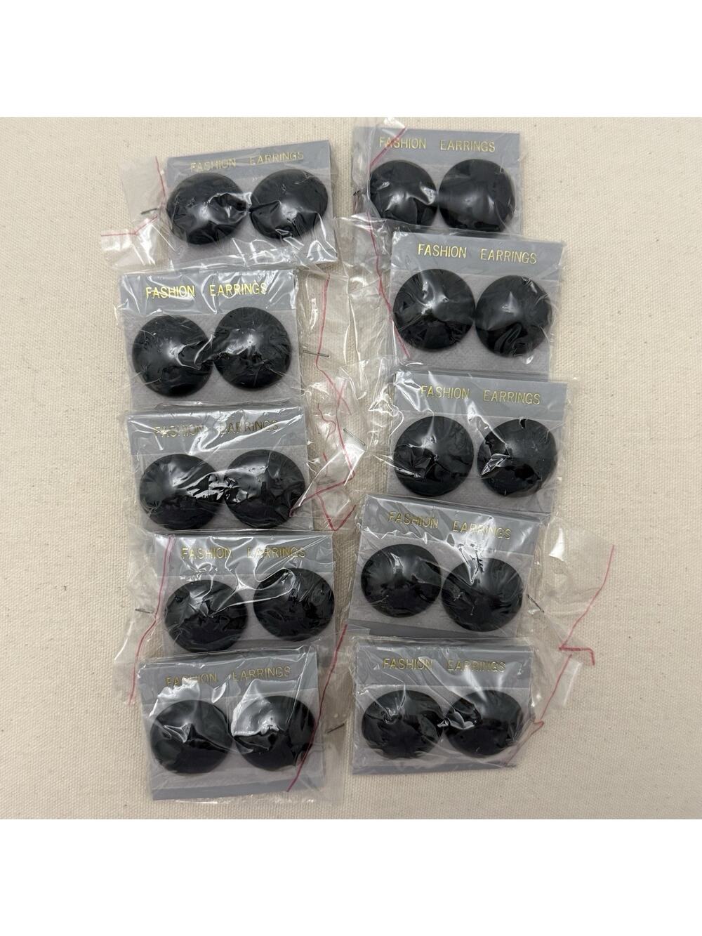 Black Round 80s Retro Chunky Stud Vintage Earrings 10 Pairs